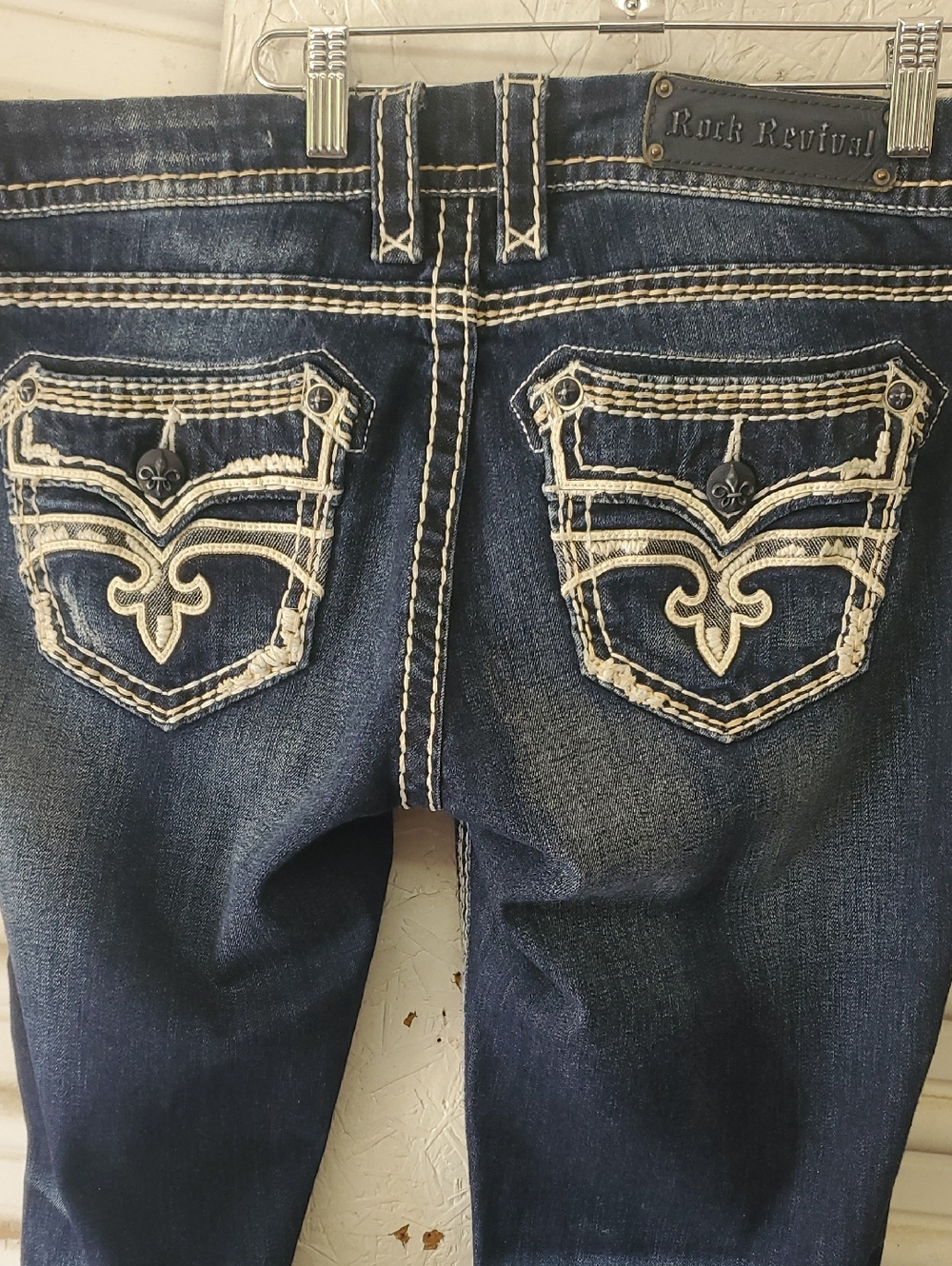 Rock Revival Dark Indigo Boot Cut Jeans with Contrast Stitching